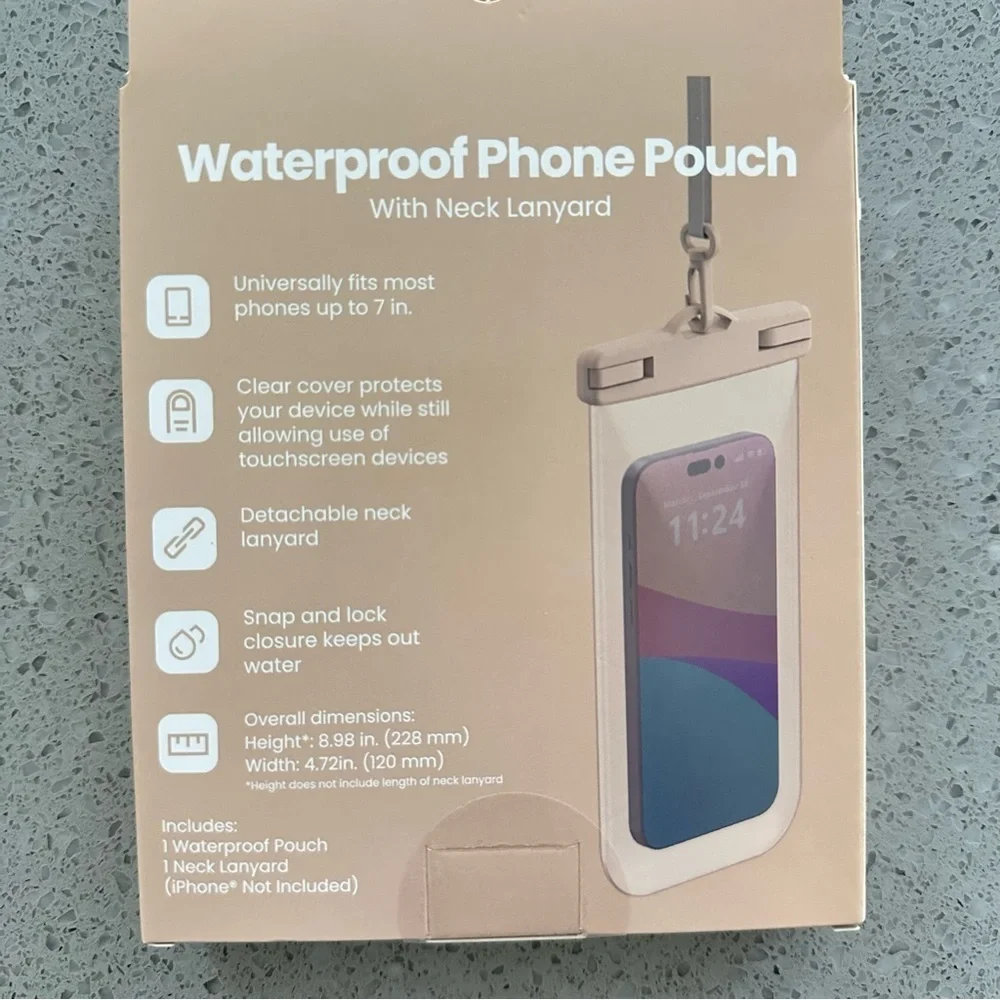 Waterproof Phone Pouch with Neck Lanyard - Cream
